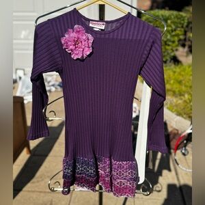 Kash Ten Purple Long Sleeve Dress with Pink Flower Accent Size 10/12